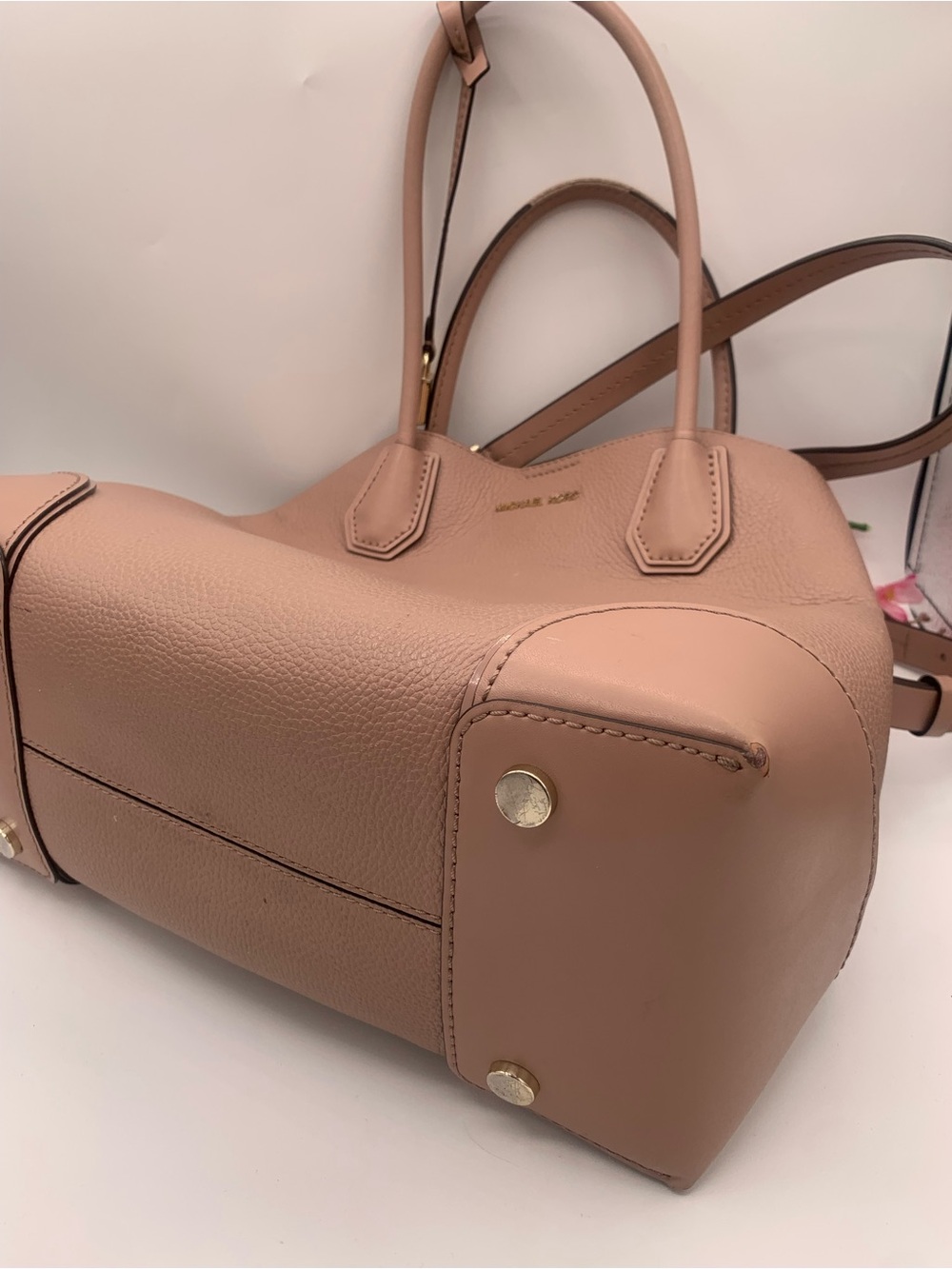 Michael Kors Deep Pink Mercer Medium Pebble Leather Gold Lock Detail Handbag - Picture 12 of 14